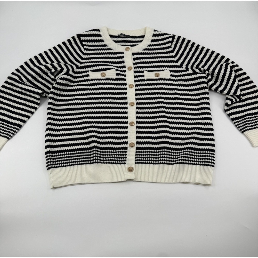 Adrianna Papell stripe Women's cardigan Sweater Gold buttons Size 1X - Picture 2 of 8